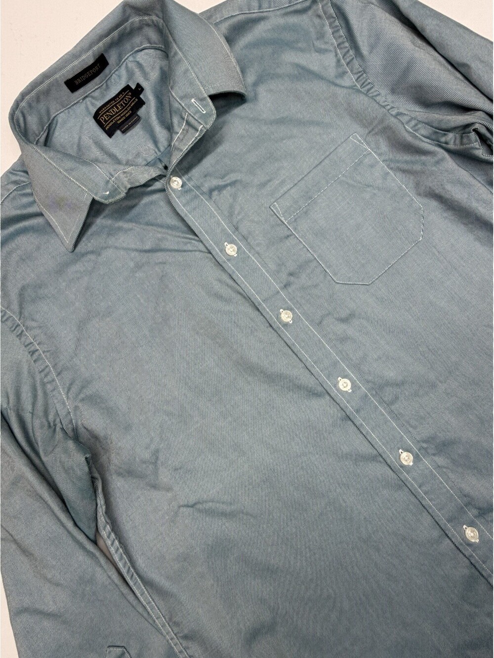 Pendleton Bridgeport Button Shirt Mens L Long Sleeve BLUE GREEN Pinstriped *flaw